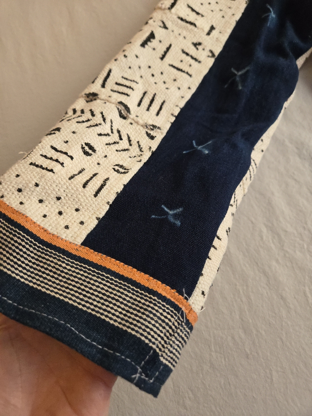 Open-Front Mudcloth Indigo Jacket in Navy & Cream Festival Bohemian HAL3 - Picture 8 of 11